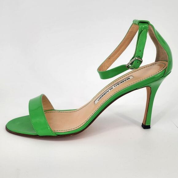 Manolo Blahnik Green Patent Leather Ankle Strap Sandals 37.5 (US 7–7.5) - Picture 7 of 16